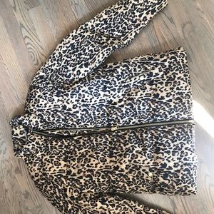 Leopard print puffer jacket with attached hood